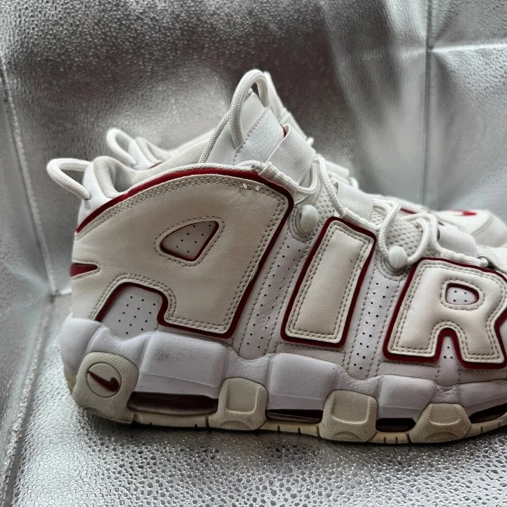 Nike White and Red Men’s Air More Uptempo Sneakers